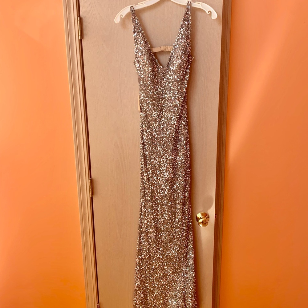Silver sequin prom dress